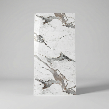 Panneau Mural PVC Effet Marbre Flow Blanc Veines Grises et Taupe – 260x120 cm