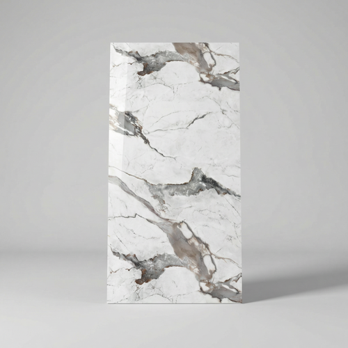 Panneau Mural PVC Effet Marbre Flow Blanc Veines Grises et Taupe – 260x120 cm