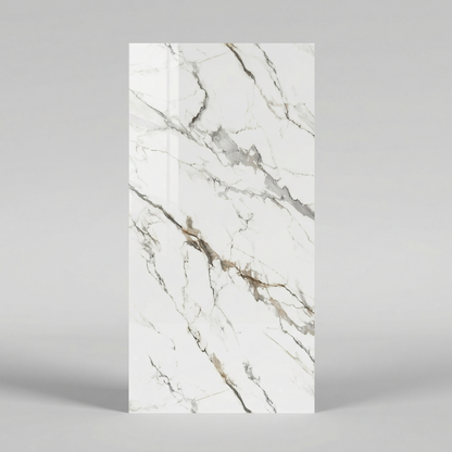 Panneau Mural PVC Effet Marbre Calacatta Blanc Veines Grises et Dorées – 260x120 cm
