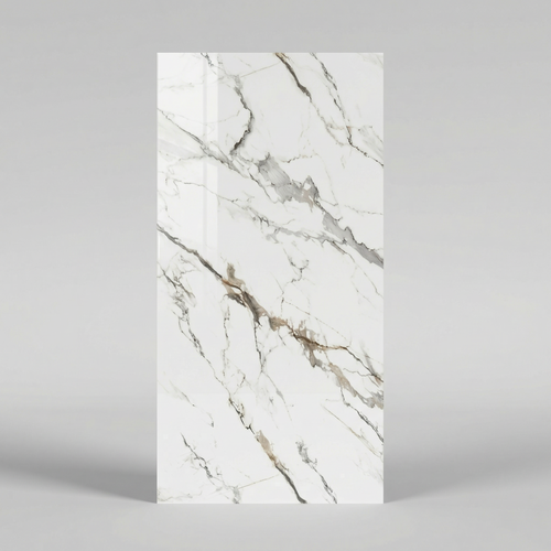 Panneau Mural PVC Effet Marbre Calacatta Blanc Veines Grises et Dorées – 260x120 cm