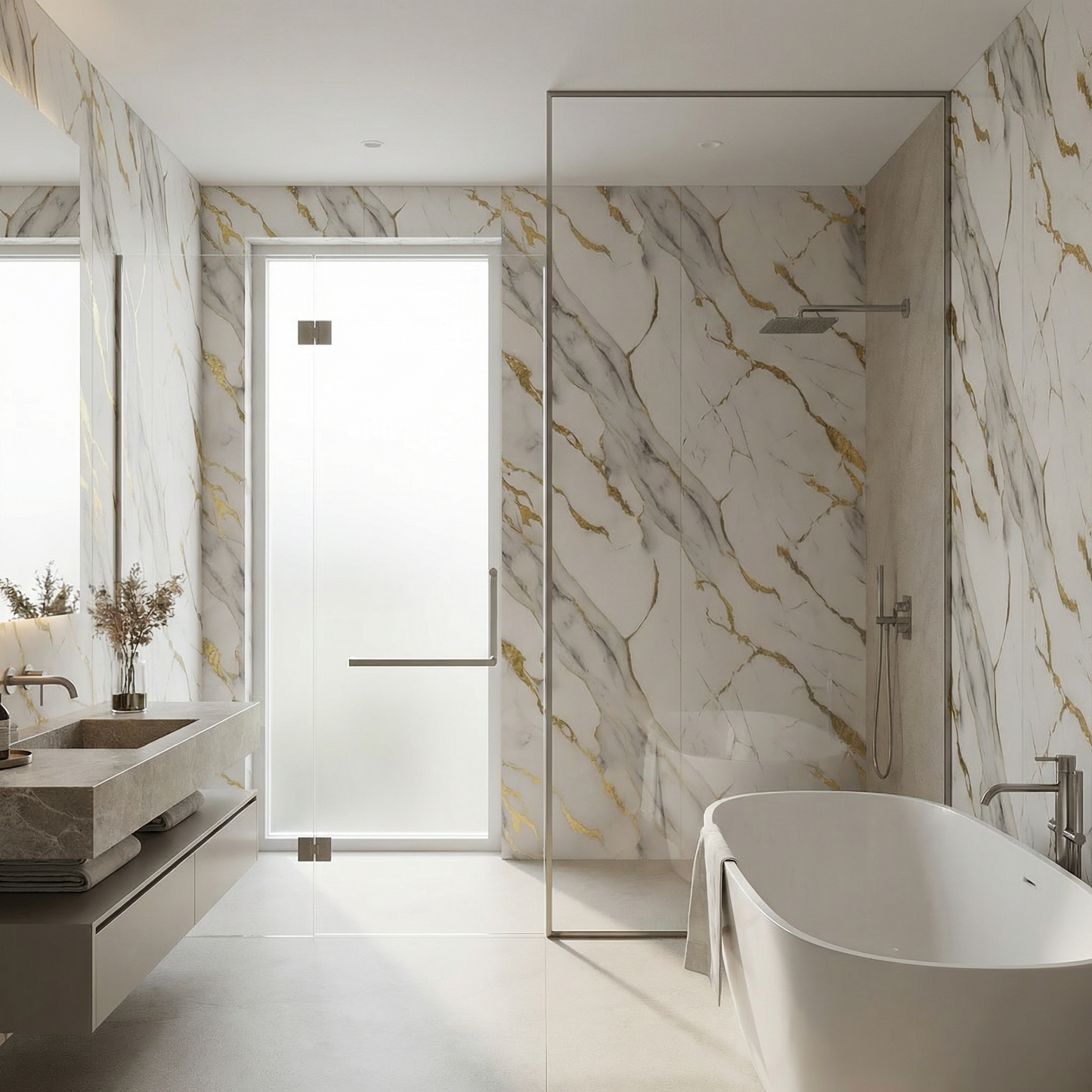 Panneau Mural PVC Effet Marbre Or Royal – 260x120 cm