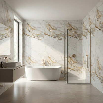 Panneau Mural PVC Effet Marbre Ivoire Doré – 260x120 cm