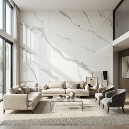 Ensemble de 3 Panneau Mural PVC Effet Marbre Blanc Statuaire – 260x120 cm
