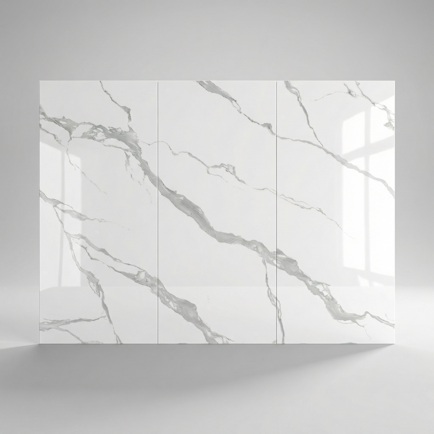 Ensemble de 3 Panneau Mural PVC Effet Marbre Blanc Statuaire – 260x120 cm