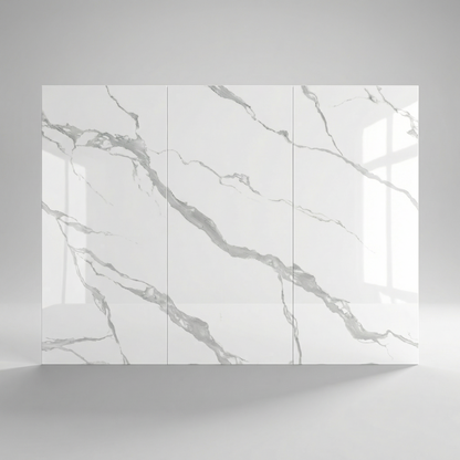 Ensemble de 3 Panneau Mural PVC Effet Marbre Blanc Statuaire – 260x120 cm