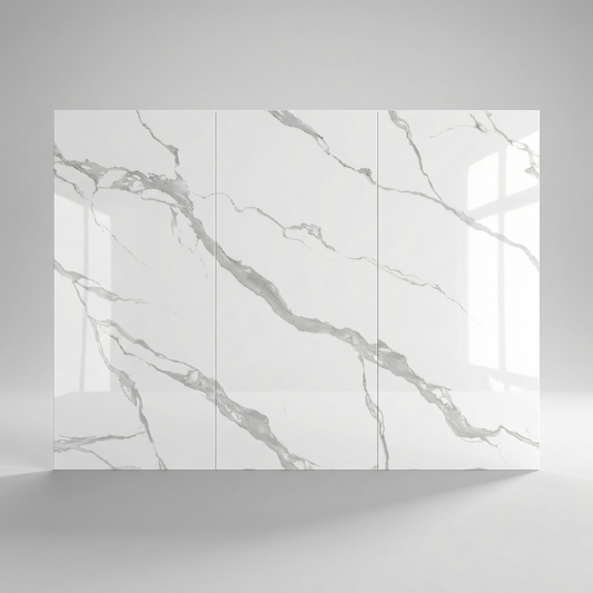 Ensemble de 3 Panneau Mural PVC Effet Marbre Blanc Statuaire – 260x120 cm