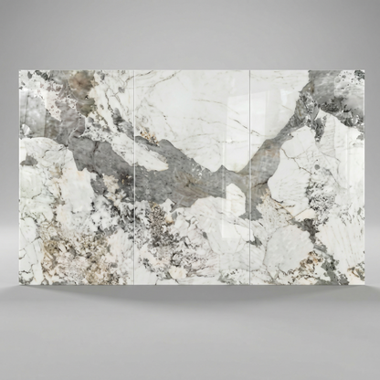 Ensemble de 3 Panneau Mural PVC Effet Marbre Brume Argentée – 260x120 cm