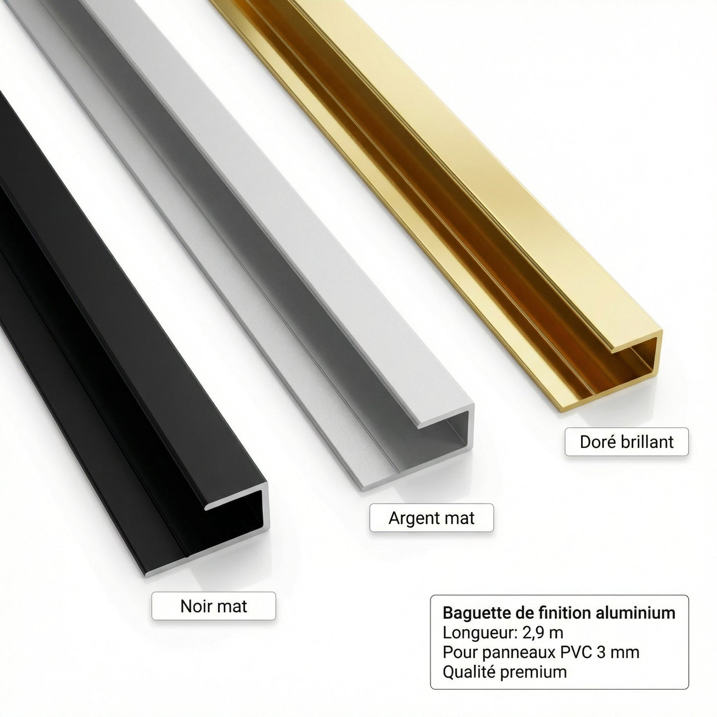 Baguette de Départ/Finition Aluminium – Profil F – 2,9 m – Panneaux PVC 3 mm