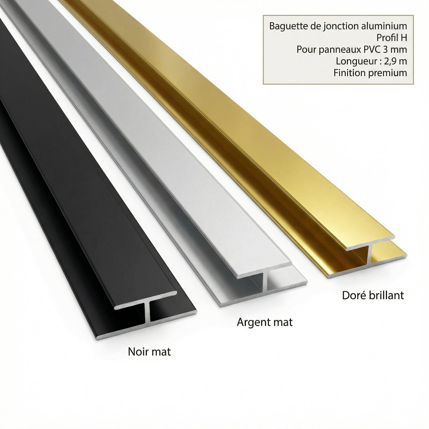 Baguette de Jonction Aluminium Profil H Premium – 2,9 m – Panneaux PVC 3 mm