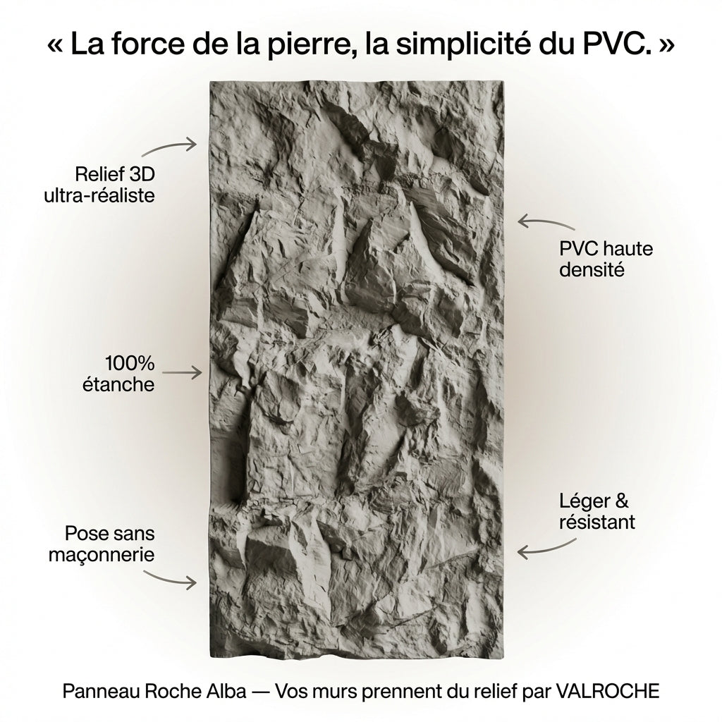 Panneau Mural PVC Effet Pierre Naturelle 3D Roche Alba – 60x120 cm