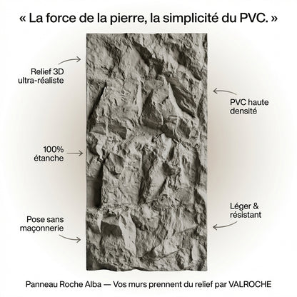 Panneau Mural PVC Effet Pierre Naturelle 3D Roche Alba – 60x120 cm