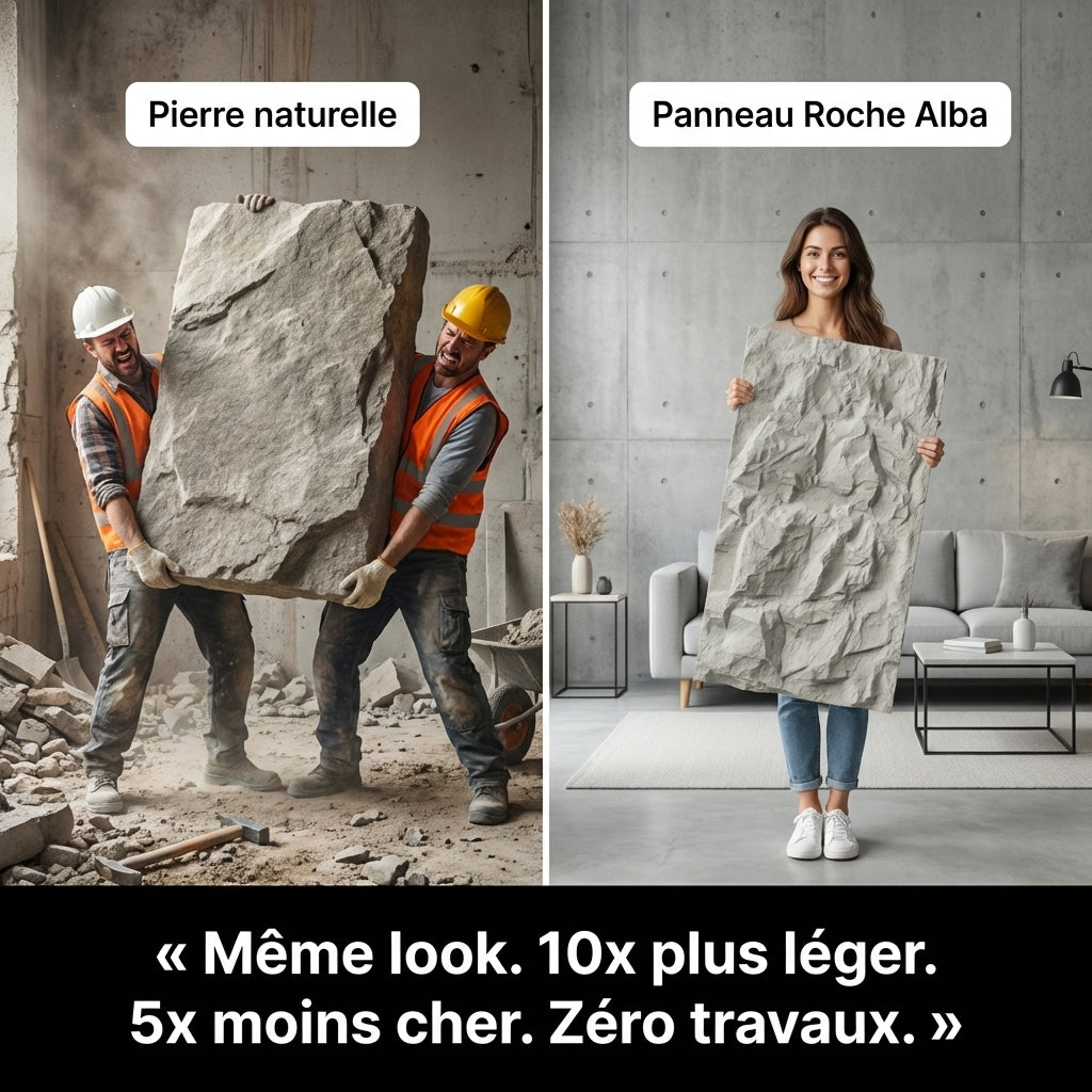Panneau Mural PVC Effet Pierre Naturelle 3D Roche Alba – 60x120 cm