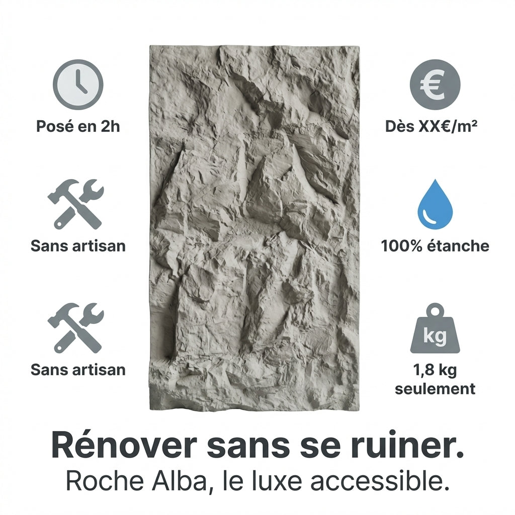 Panneau Mural PVC Effet Pierre Naturelle 3D Roche Alba – 60x120 cm