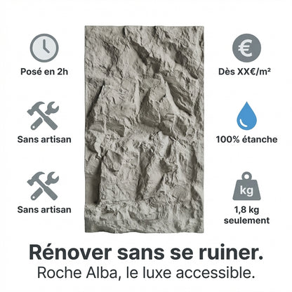 Panneau Mural PVC Effet Pierre Naturelle 3D Roche Alba – 60x120 cm