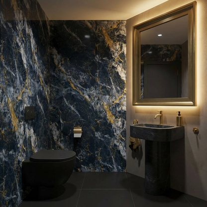 Panneau Mural PVC Effet Marbre Noir Galaxy Veines Dorées – 260x120 cm