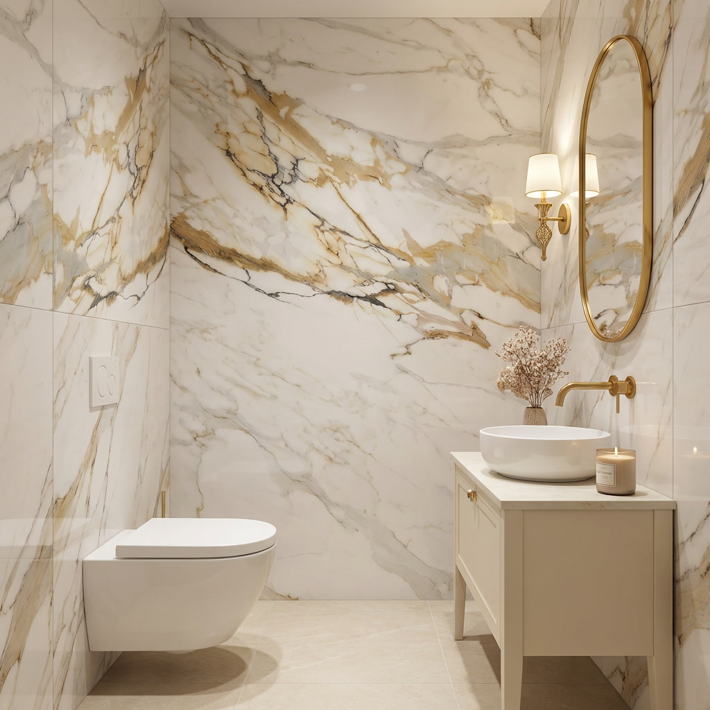 Panneau Mural PVC Effet Marbre Ivoire Doré – 260x120 cm