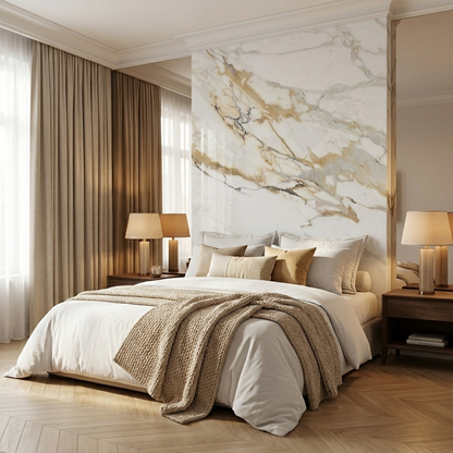 Panneau Mural PVC Effet Marbre Ivoire Doré – 260x120 cm